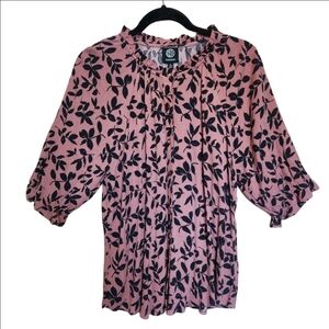 BOBEAU LEAF PRINT BOHO LIGHTWEIGHT GAUZY TOP SHIRT SIZE LARGE NWT